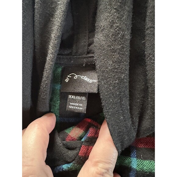 Art Class Boy’s Button-Down Hood Flannel Black w/ Multi-Color Plaid Size 16/18 - Picture 3 of 6
